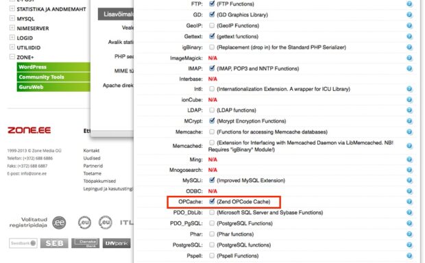 PHP laiendused (OPcache)