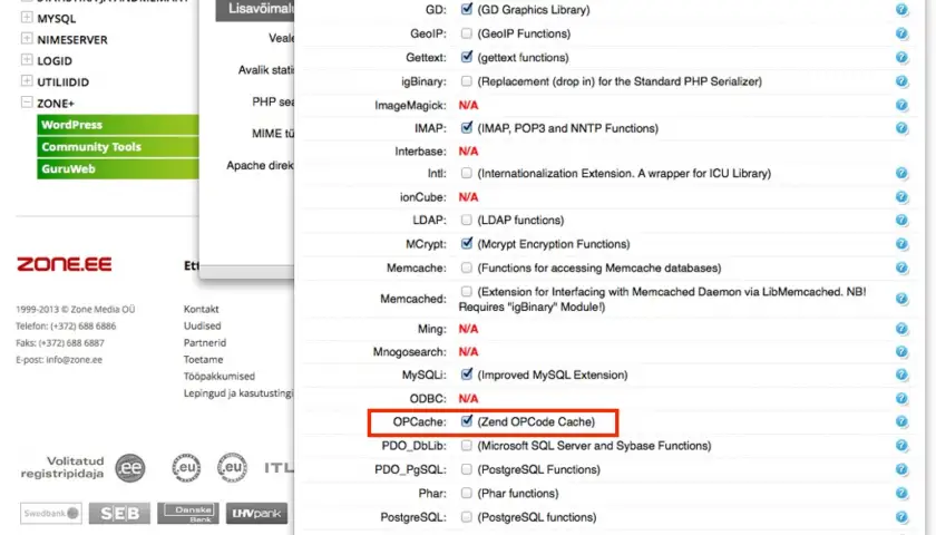 PHP laiendused (OPcache)