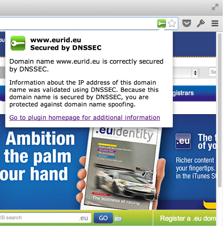 Kasutaja näeb DNSSEC infot brauseris vaid pluginaga. 
