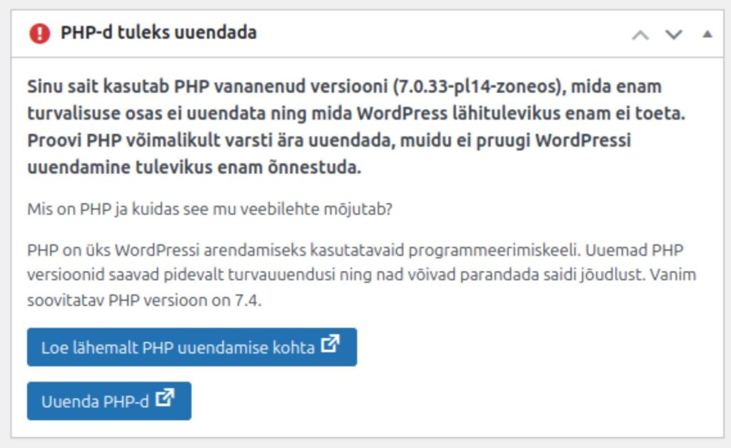 PHP'd on vaja uuendada
