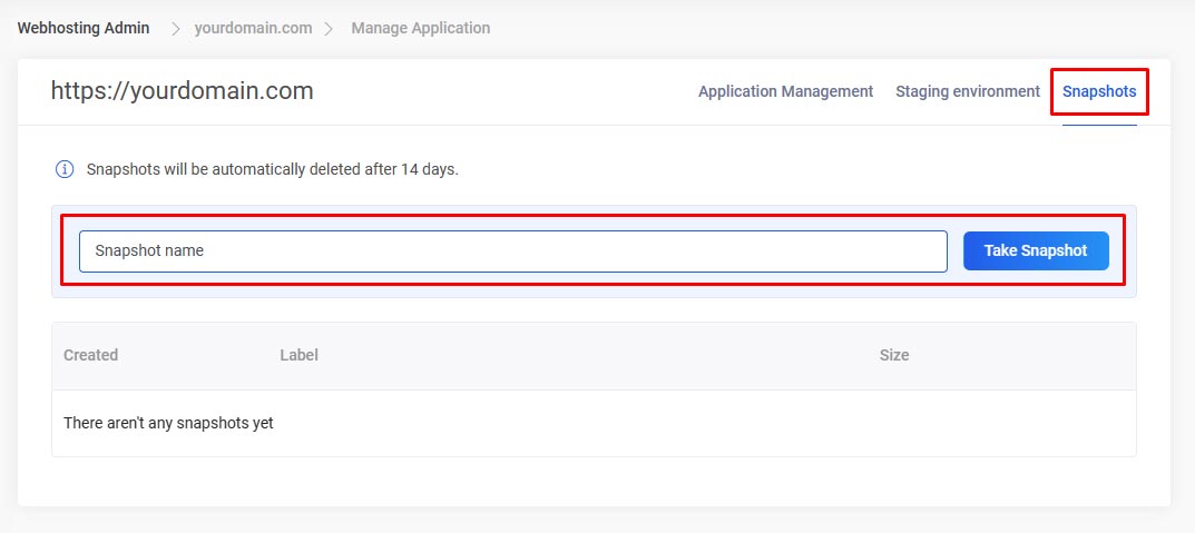 Creating a snapshot of Zone+ application