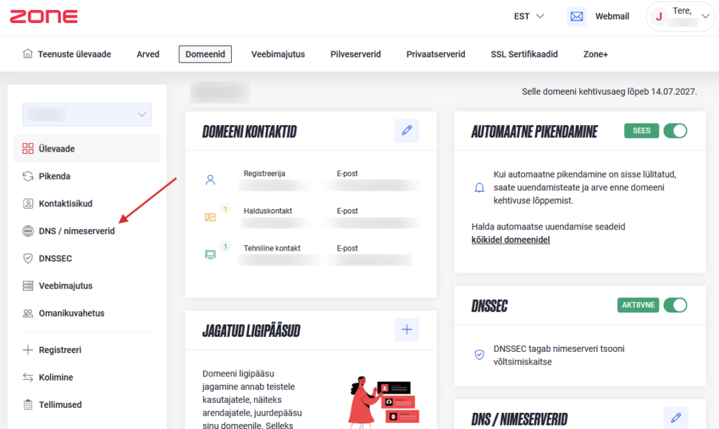 DNS kirjete muutmine Minu Zone keskkonnas