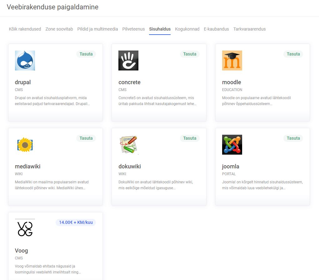 Saadaval olevad sisuhalduse rakendused