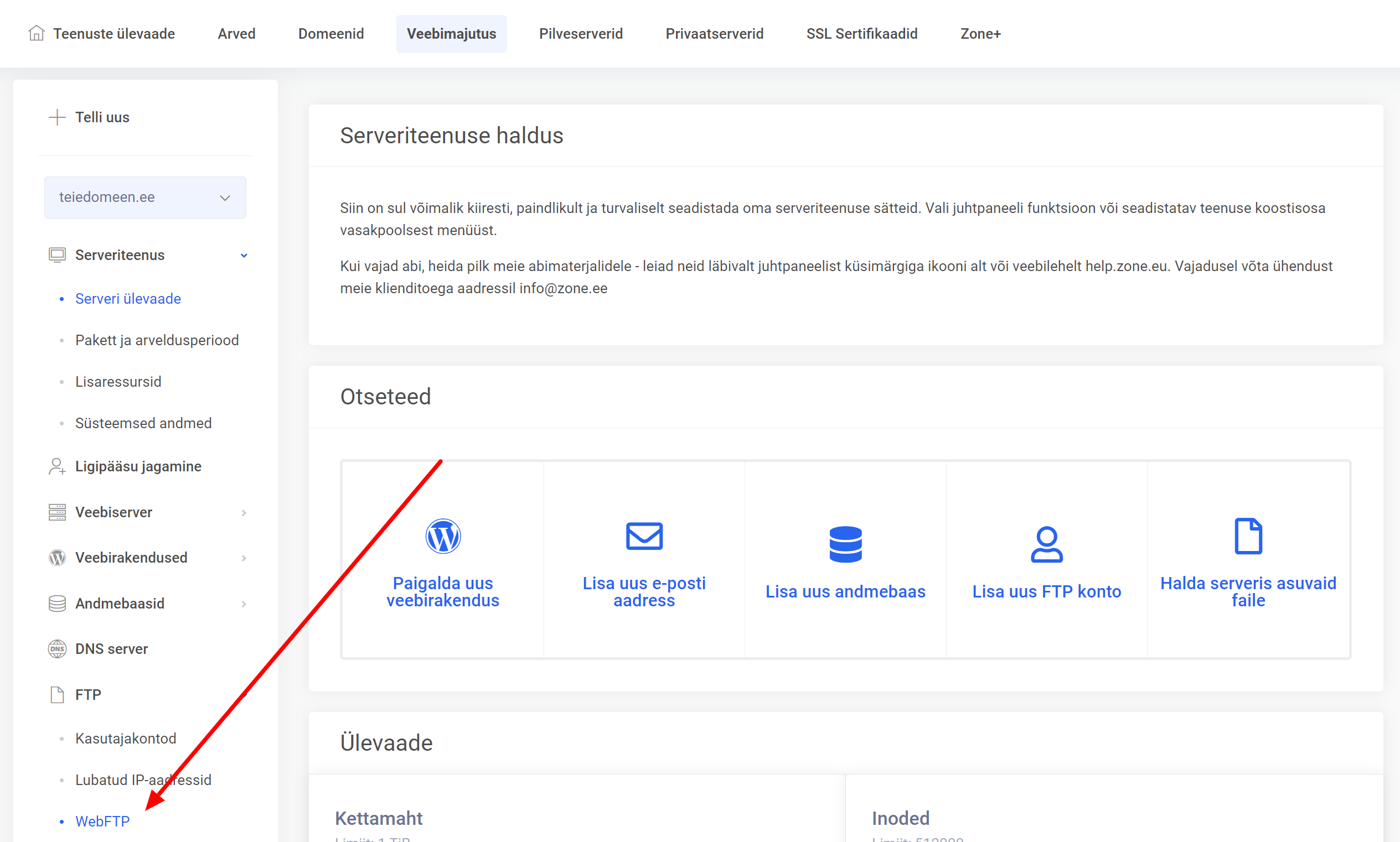 WebFTP sisselogimine ilma FTP konto loomiseta