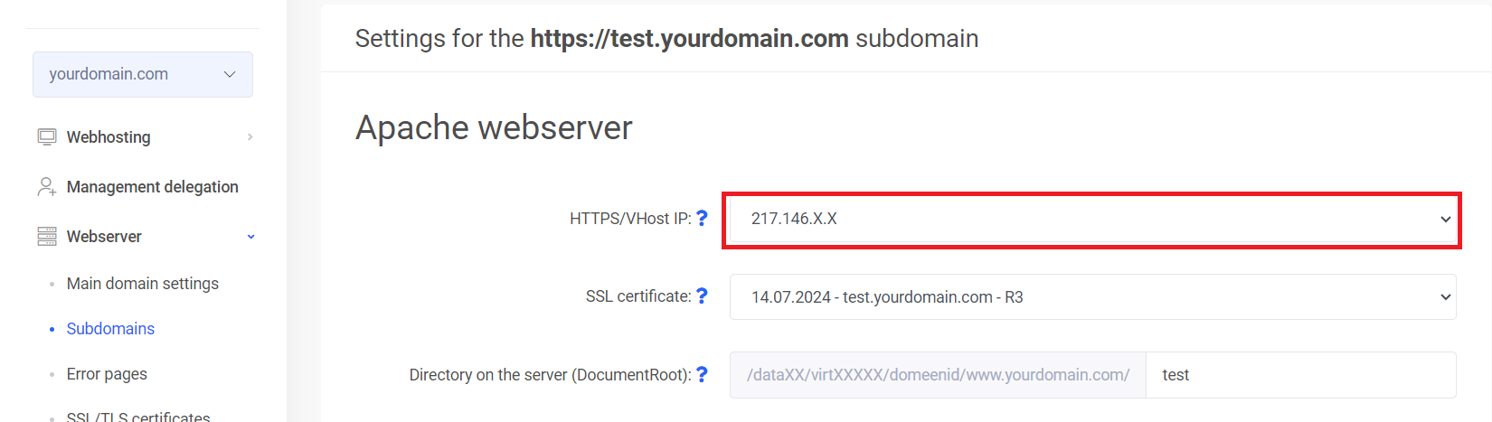 dedicated ip for subdomain
