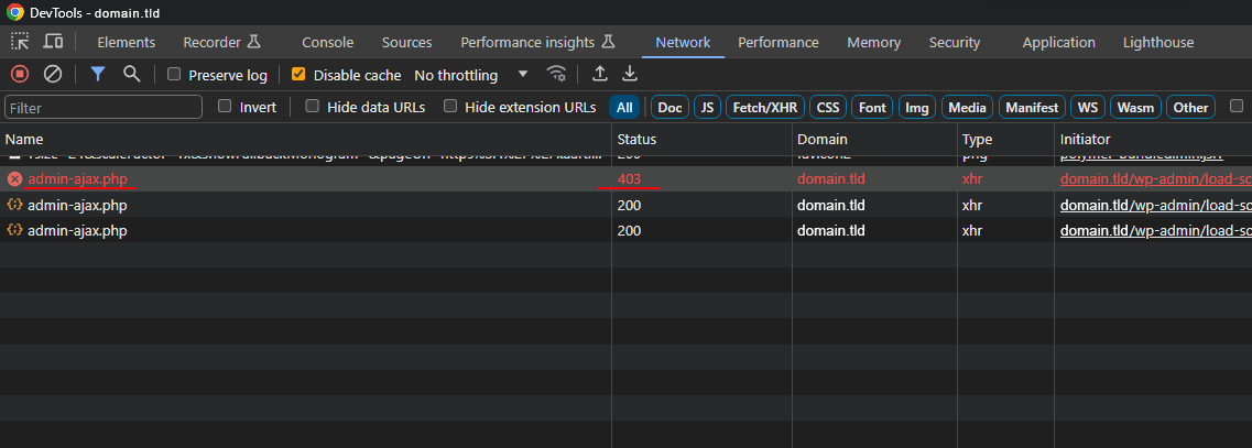 DevTools - blokeeritud päring