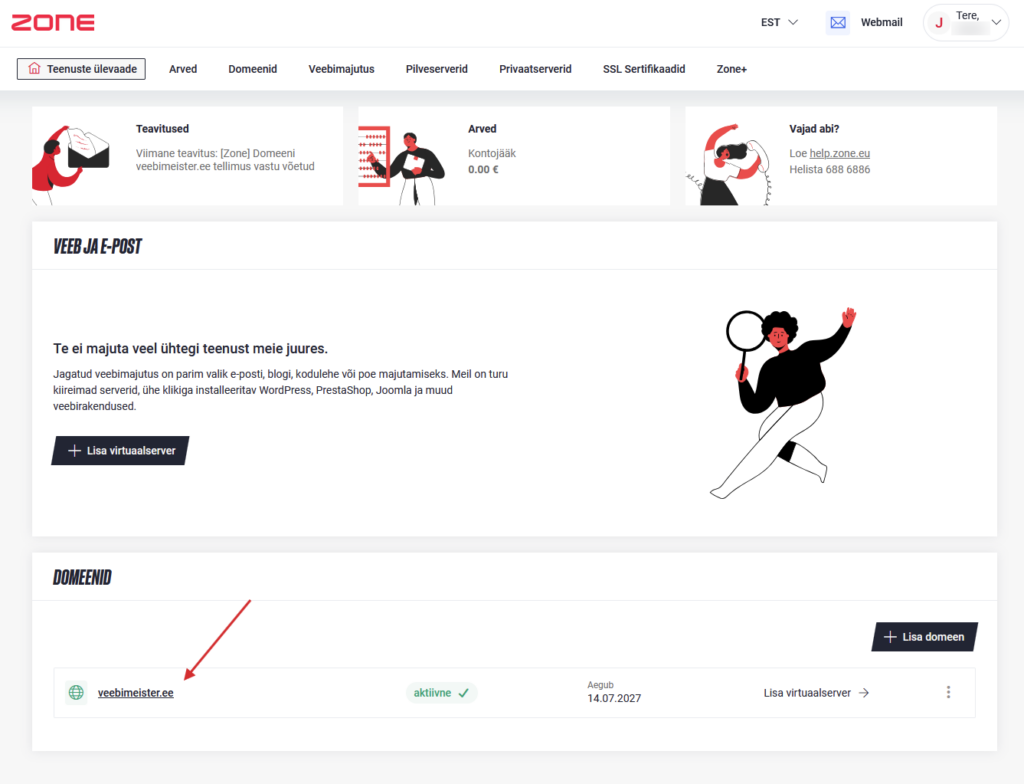 DNS kirjete muutmine