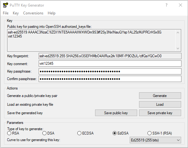 PuTTYgen public ja private võtmed