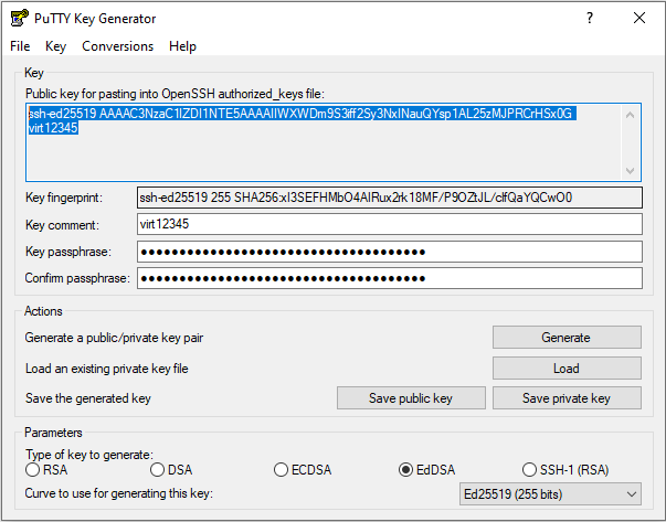 PuTTYgen SSH1 public võti